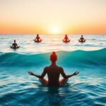 a group of people sitting in the water